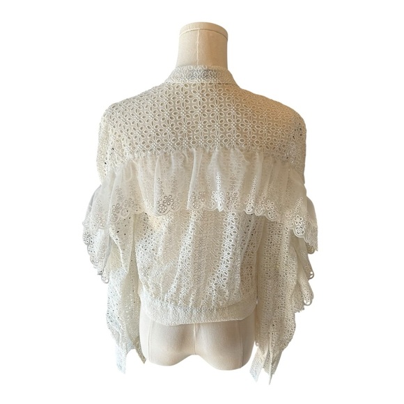 Self-Portrait - Ruffle Cutwork Lace Organza Top White US 4 - Picture 5 of 8